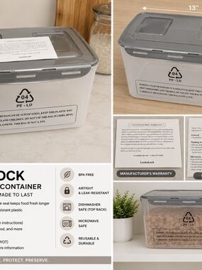 LocknLock Food Storage Container 13x8x10 Gray Airtight BPA-Free NWOT